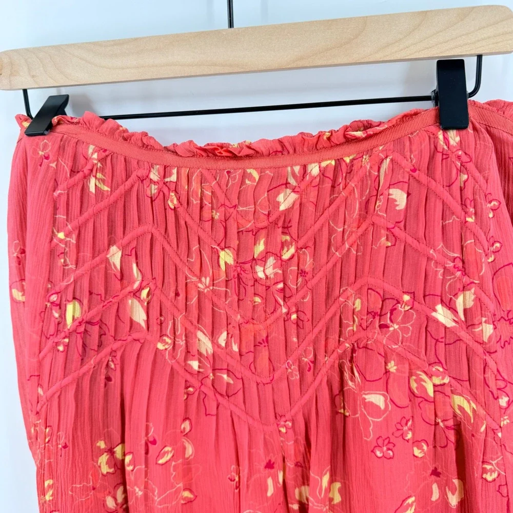 Vintage‎ 90s City DKNY 100% Silk Floral Pleated Skirt Pink 12P Boho Cottagecore